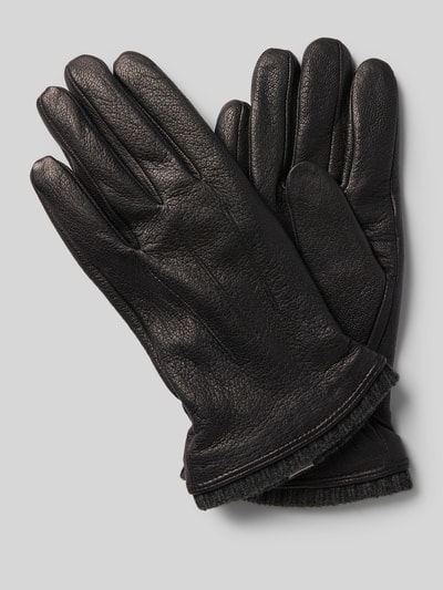 EEM Rękawiczki z koziej skóry z rękawiczkami bez palców z dzianiny Czarny 1