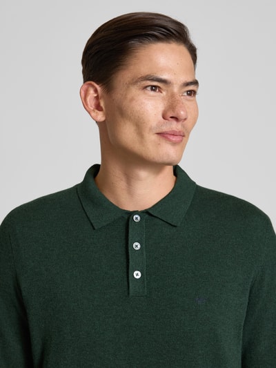 Fynch-Hatton Poloshirt van een mix van merinowol en kasjmier met labelstitching Flessengroen - 3