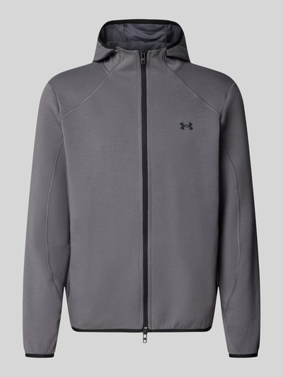 Produktfoto, graue Regular Fit Trainingsjacke mit Baumwoll-Anteil Modell 'Unstoppable' von Under Armour, glatte Textur, Herren Trainingsjacke