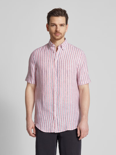 Christian Berg Men Regular Fit Freizeithemd aus Leinen mit Button-Down-Kragen Hellrot 4