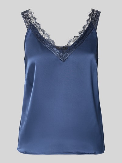 Produktfoto, Trägertop mit Spitzenbesatz von Zero in dunkelblauem Satin, V-Ausschnitt, Regular Fit, glatte Oberfläche, 40 cm Rückenlänge bei Größe 36