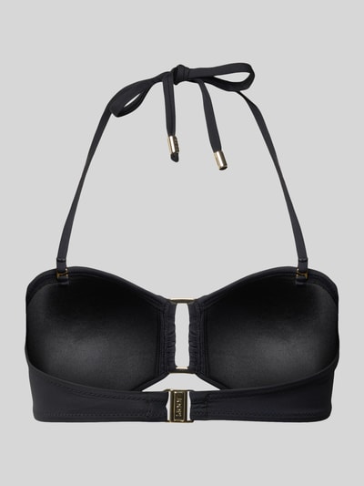 Produktfoto, schwarzes Bikini-Oberteil in Bandeau-Form Modell 'MONOCHROME BEACH' von JOOP! Collection, glatte Textur, goldfarbene Details