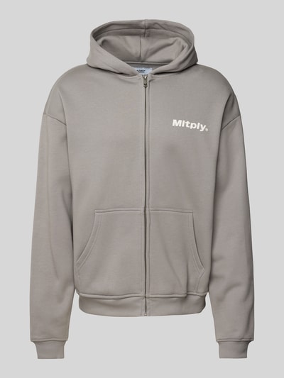 Multiply Apparel Oversized Sweatjacke mit Label-Print Mittelgrau 1