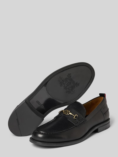Produktfoto, Loafer aus reinem Rindsleder Modell 'VARIAN_LOAF_PLGRHW' von HUGO, schwarz, rund, Blockabsatz, metallischer Logo-Akzent, glatte Sohle
