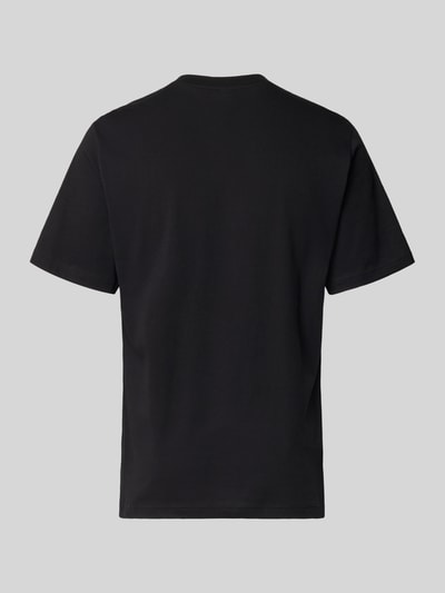 Produktfoto, T-shirt mit geripptem Rundhalsausschnitt von Schiesser, męski t-shirt z bawełny, krój regular fit, kolor czarny, gładka faktura.