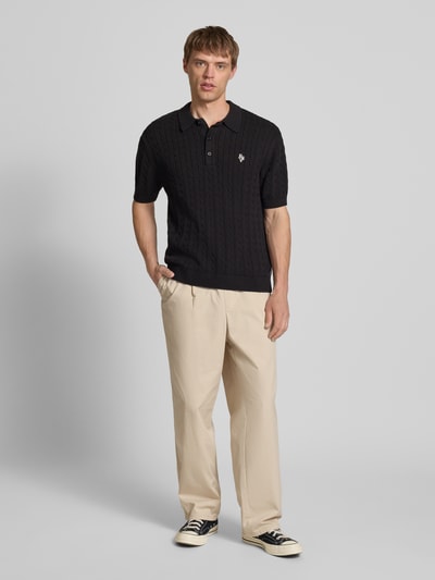 REVIEW Koszulka polo o kroju slim fit ze ściegiem warkoczowym Czarny 1