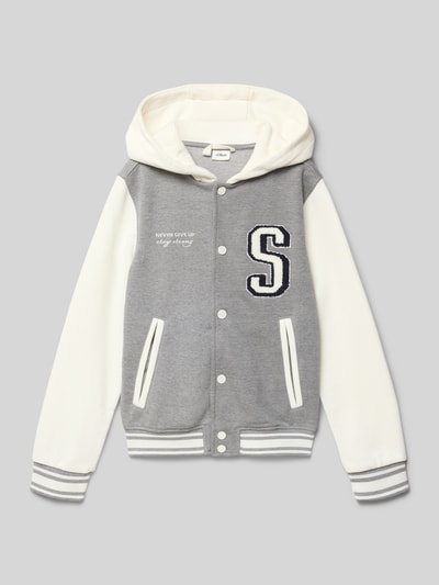 s.Oliver RED LABEL Regular Fit Sweatjacke im College-Stil Mittelgrau Melange 1