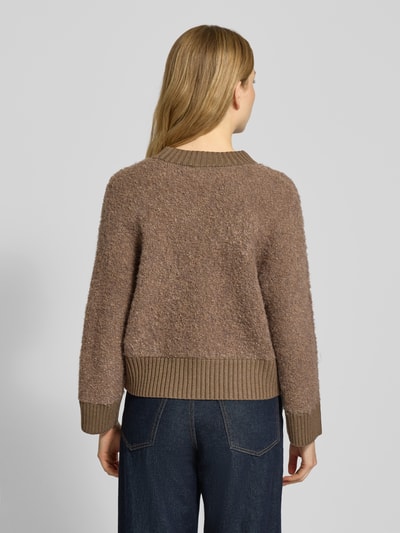 OPUS Sweter z dzianiny z prążkowanymi wykończeniami model ‘Pennan’ Średniobrązowy 5