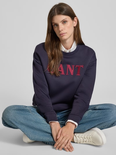 Gant Sweatshirt met ronde hals en labelstitching Marineblauw - 3