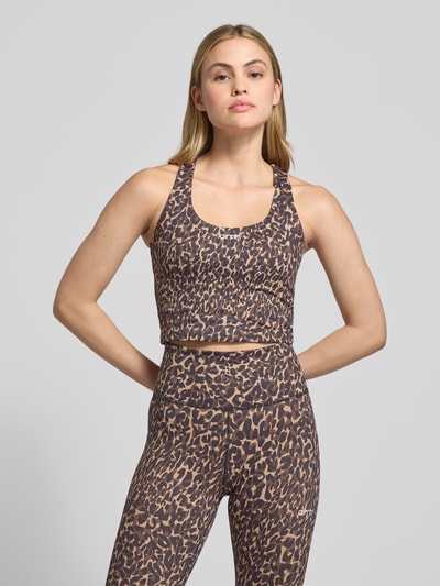 AIMN Slim fit top met all-over dierenprint, model 'Cheetah' Middenbruin - 4