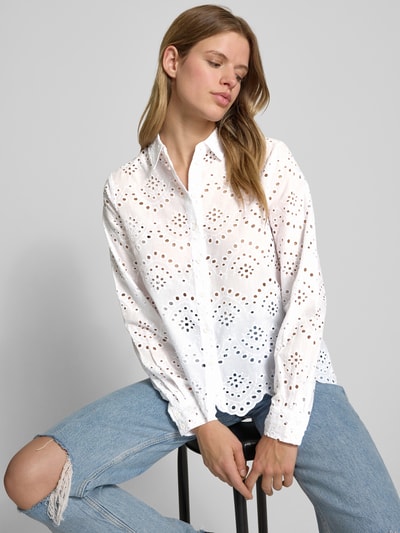 Pieces Regular fit blouse met lange mouwen van puur katoen, model 'VILDE' Wit - 3