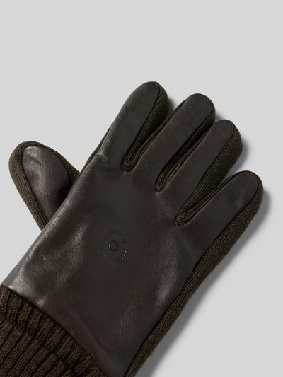 bugatti Rękawiczki z mieszanki skóry i tkaniny z detalem z logo Ciemnobrązowy 3