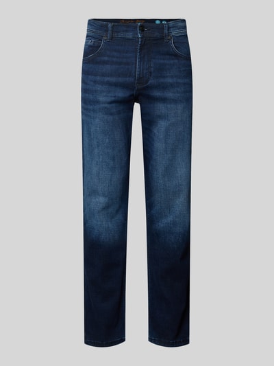 Produktfoto, Comfort Fit Jeans mit Eingrifftaschen von Christian Berg Men in dunklem Blau, Baumwoll-Mix mit Stretch-Anteil, Premium Flex, Bundweite 43 cm, Innenbeinlänge 80 cm