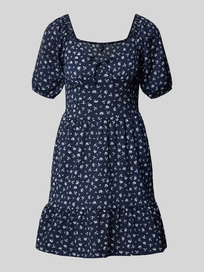 Produktfoto, Minikleid mit Puffärmeln Modell 'HILLARY' von Only, tailliert, blau mit floralem Allover-Muster, Crêpe-Material, Schleifenapplikation