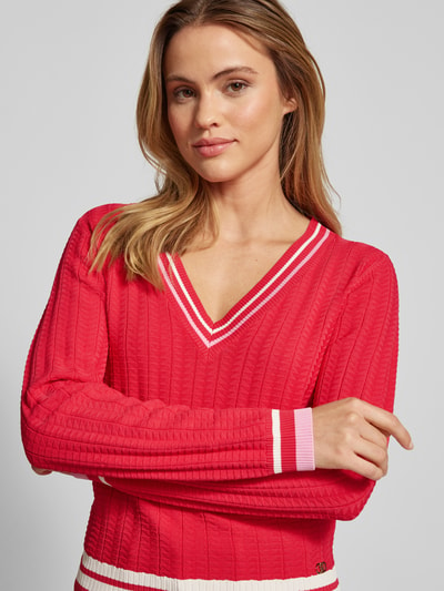 LIU JO SPORT Strickpullover mit V-Ausschnitt Rot 3