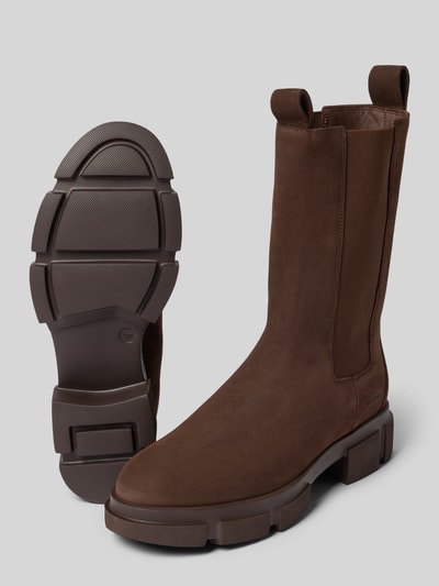 Produktfoto, Lederstiefel mit Label-Detail von Copenhagen ze skórą naturalną, zaokrąglony krój, detal z logo, fakturowana podeszwa, wysokość obcasa w rozmiarze 39: 5 cm, wysokość cholewki w rozmiarze 39: 23 cm, szerokość cholewki w rozmiarze 39: 13 cm