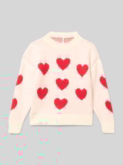 Only Loose fit gebreide pullover met all-over motief, model 'NAJA' Ecru - 1