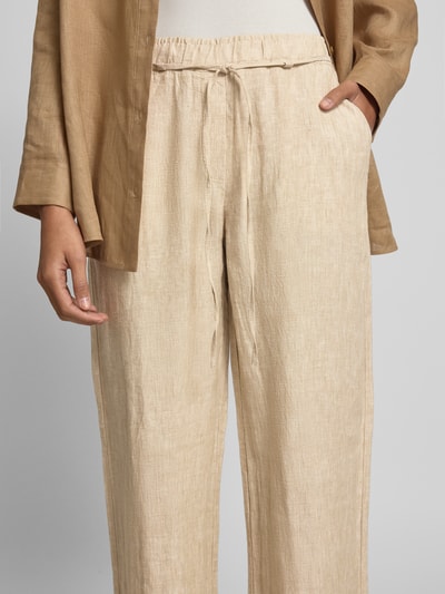 MAC Spodnie lniane z prostą nogawką i wiązanym paskiem model ‘Chiara’ Beżowy 3