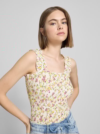 Pieces Top o kroju slim fit z wzorem na całej powierzchni model ‘TAYLIN’ Żółty 3