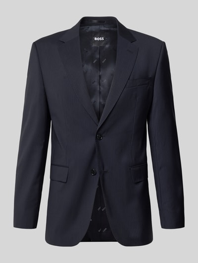 Produktfoto, Slim Fit Anzugsakko aus reiner Schurwolle Modell 'H-HUGE-263' von BOSS mit Allover-Muster, Nadelstreifen-Muster, dunkelblau, Popeline, Label-Applikation, Reverskragen, 2-Knopf-Verschluss, Pattentaschen.