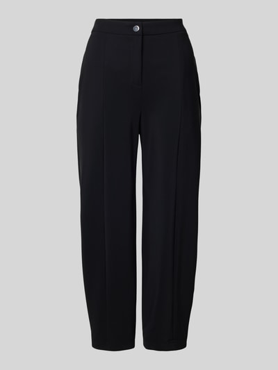 Produktfoto, Stoffen broek in verkorte pasvorm Model 'ODINE' van Raffaello Rossi, materiaalmix met stretch, los model, steekzakken, achterzakken, knoop- en ritssluiting, kleur zwart. Context: Dames stoffen broek, binnenbeenlengte maat 36 is 68 cm, bandwijdte 41 cm.