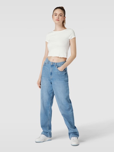 Tom Tailor Denim Cropped T-Shirt mit Muschelsaum Offwhite 1