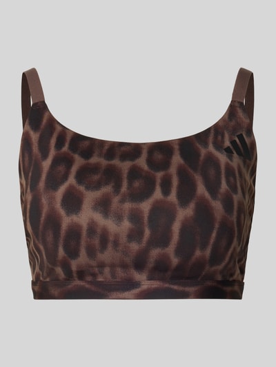 Produktfoto, Slim Fit SportBH mit Allover-Animal-Print von adidas Sportswear in Braun mit verstellbaren Spaghettiträgern, elastischer Material-Mix