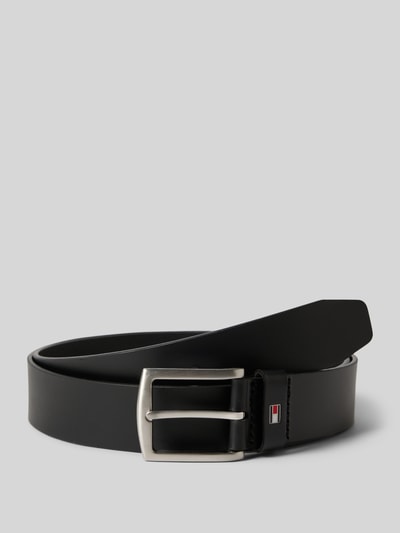 Produktfoto, Ledergürtel mit Dornschließe von Tommy Hilfiger aus schwarzem Echtleder mit feiner Narbung, Logo-Prägung, Gürtelbreite: 3,5 cm
