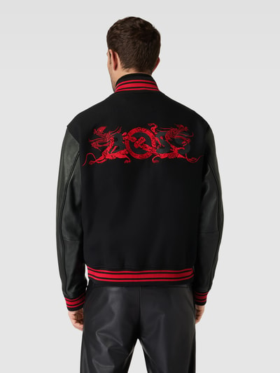 BOSS Collegejack in leerlook, model 'Munto' Zwart - 5