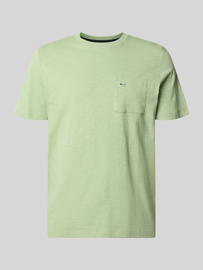 Produktfoto, Regular Fit T-Shirt aus reiner Baumwolle von s.Oliver RED LABEL in Melange-Optik, unifarben hellgrün, mit Brusttasche und Label Patch.