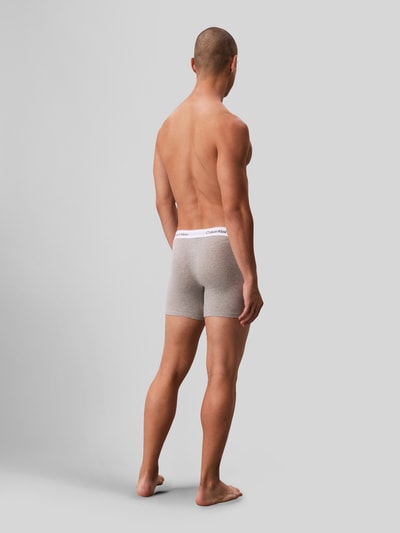 Männermodel trägt Pant & Trunk mit elastischem Label-Bund im 3er-Pack von Calvin Klein Underwear, meliertes Grau, Rückansicht, Baumwoll-Elasthan-Mix, enganliegend