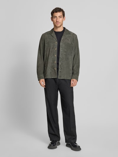 Marc O'Polo Regular Fit Ziegenlederjacke mit Brusttasche Oliv 1