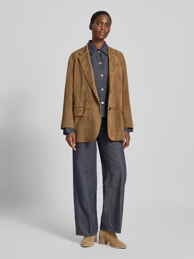 Weekend Max Mara Regular Fit Lederjacke aus echtem Ziegenvelours Modell 'ROLANDA' Camel 1