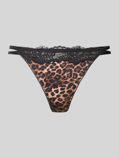 Produktfoto, String mit Spitzenbesatz von DORINA im Allover-Look, Material-Mix mit Stretch-Anteil, braun-schwarzes Leopardenmuster