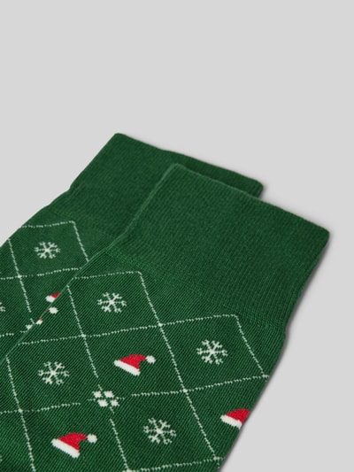 Burlington Sokken met labeldetail, model 'X-Mas Argyle' Groen - 2