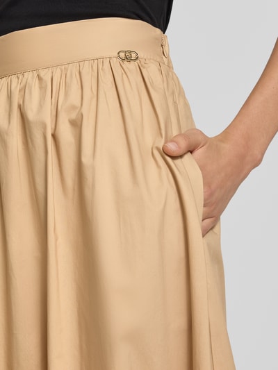 Liu Jo White Faltenrock aus reiner Baumwolle mit breitem Bund Beige 3