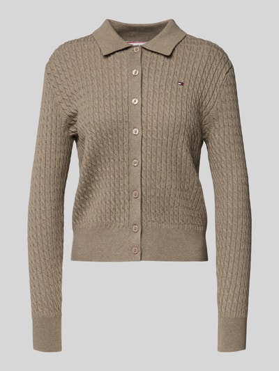Tommy Hilfiger Regular Fit Strickjacke aus Baumwoll-Mix Taupe 2