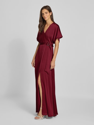 Christian Berg Cocktail Abendkleid mit Bindegürtel Bordeaux Melange 1