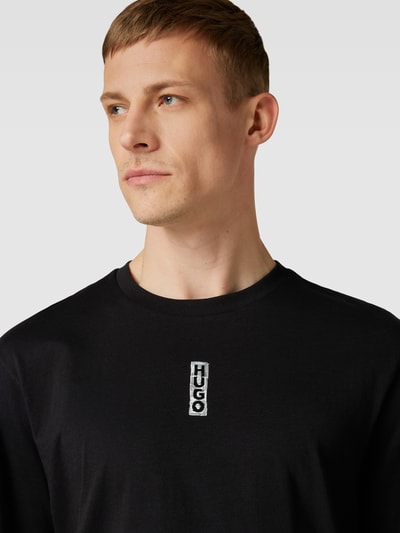 HUGO T-shirt met labelstitching, model 'Danden' Zwart - 3