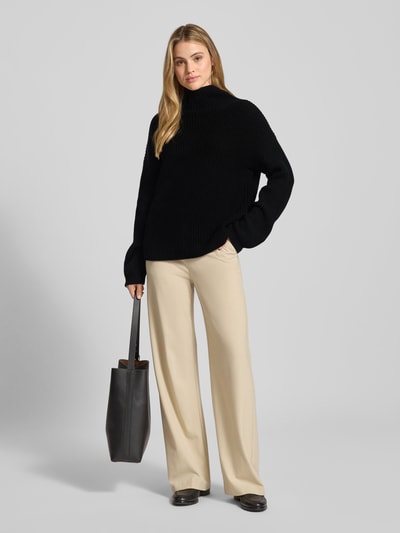 0039 Italy Loose fit gebreide pullover van een mix van kasjmier en wol, model 'LONA' Zwart - 1