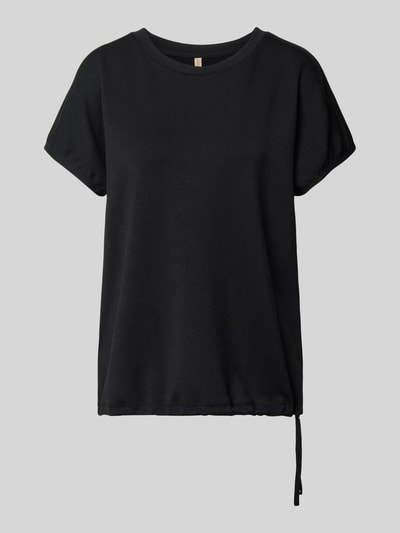Produktfoto, T-Shirt aus Mohair-Mix mit Rundhalsausschnitt Modell 'BANU' von Soyaconcept, Damen T-Shirt Regular-Fit, Schwarz mit glatter Textur.