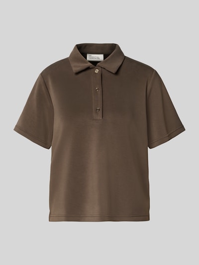 Produktfoto, Loose Fit Poloshirt mit kurzer Knopfleiste Modell 'Helle' von My Essential Wardrobe, brązowy, gładka faktura, materiał z domieszką wiskozy