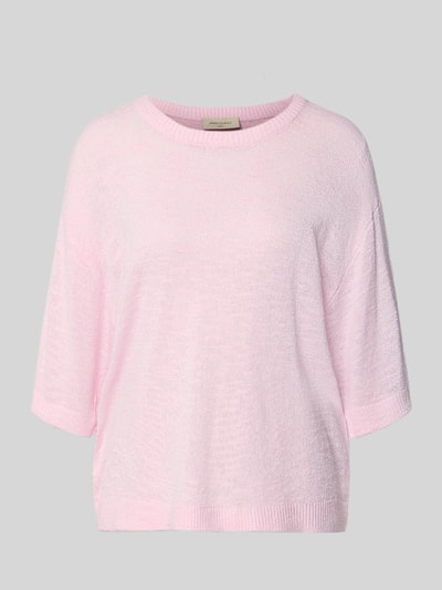 Produktfoto, Relaxed Fit Pullover aus Viskose-Mix Modell 'Vicki' von FREE/QUENT, hellrosa, semitransparent, feine Stick-Optik, 1/2-Arm, Rundhalsausschnitt