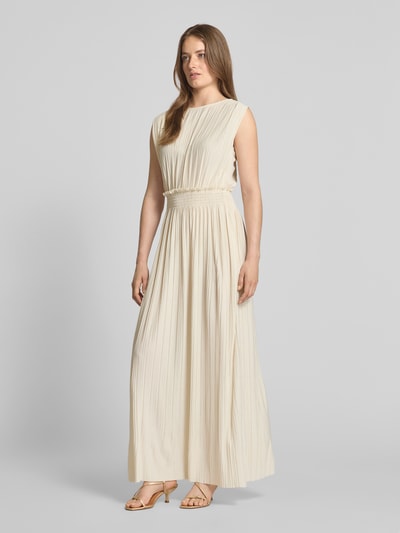 ICHI Długa sukienka z plisami i okrągłym dekoltem Złamany biały 1