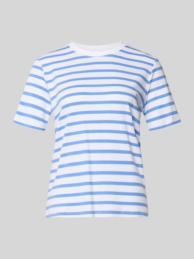 Produktfoto, T-Shirt im Allover-Look mit Rundhalsausschnitt von comma, damski t-shirt z mieszanki bawełny i elastanu, krój regular fit, wzór na całej powierzchni, okrągły dekolt, długość tyłu w rozmiarze 36: 57 cm