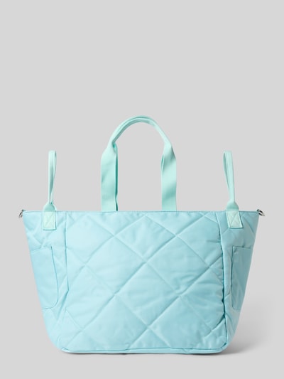 Produktfoto, Shopper mit Stitching Modell 'Love' von miss goodlife in Hellblau mit Steppnähte, Tragehenkel, abnehmbarer Schulterriemen, Hauptfach mit Magnetverschluss, Maße Größe 1: Breite 60 cm, Länge 34 cm, Tiefe 32 cm, Länge Schulterriemen 57 cm, glatte Struktur.