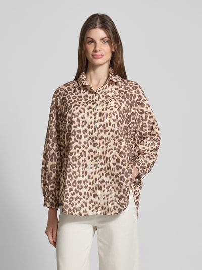 VILLA SOPHIE Relaxed fit overhemdblouse van een mix van katoen en linnen, model 'ROMI' Beige - 4