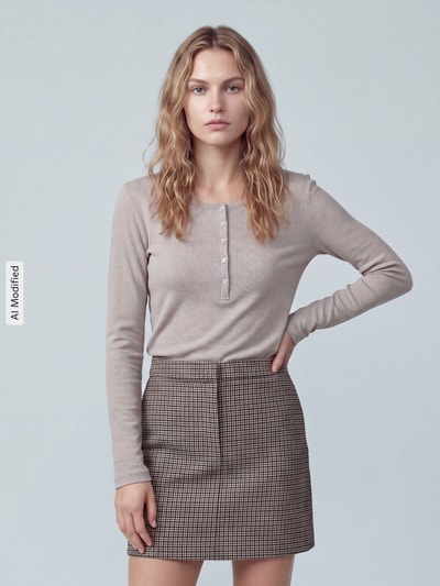 s.Oliver RED LABEL Langarmshirt mit kurzer Knopfleiste Sand 4