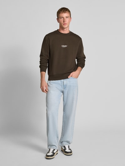 Jack & Jones Sweatshirt mit Label-Print Modell 'SOHO' Dunkelbraun 1