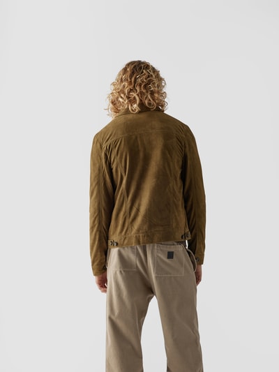 Officine Générale Lederjacke mit Biesen Olivgrün 5